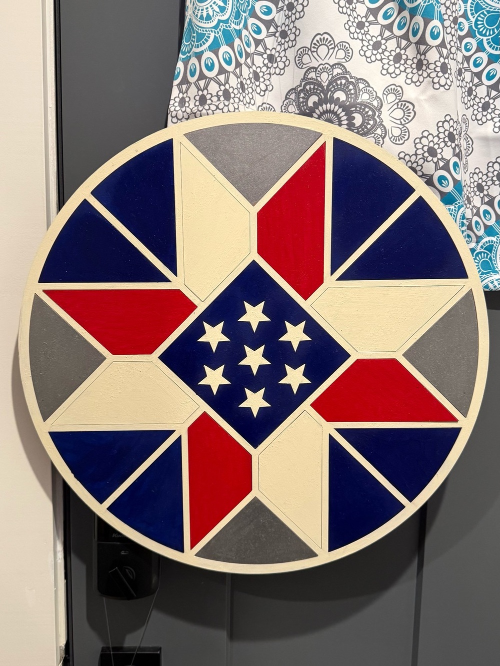 Patriotic wooden barn quilt hand painted 18”